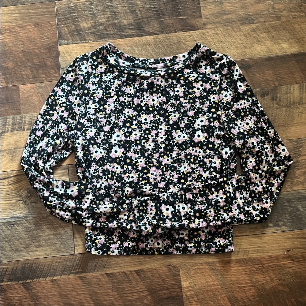 Wild Fable Black Floral Long Sleeve Top (S)